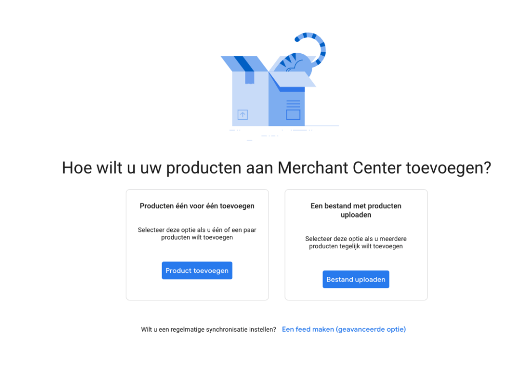 Merchant center feed aanmaken