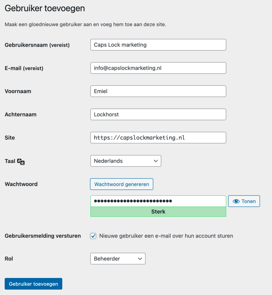 gebruiker toegang geven tot wordpress